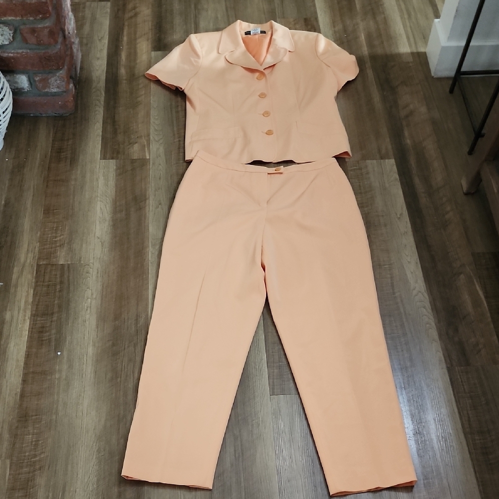 Harve Benard Peach Tailored Set Blazer & Pants Size 16 Vintage Chic Power Suit
